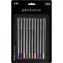 Pentonic-Kugelschreiber-Blisterpackung | 0,7 mm Spitzengröße | Sanftes Schreiben, glattes mattes Finish | Für Schule und Büro | Schwarzer Schaft, mehrfarbige Tinte, 10er-Packung