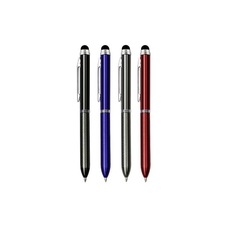 SyPen Stylus + Kugelschreiber, 2-Farben-Tinte (Schwarz, Blau), Kugelschreiber mit verschiedener Tinte, mehrfarbig und Stylus für universelle Touchscreen-Geräte, Rot, Rotguss, Schwarz und Blau (4er-Pack)