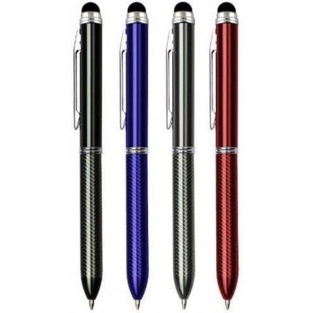 SyPen Stylus + Kugelschreiber, 2-Farben-Tinte (Schwarz, Blau), Kugelschreiber mit verschiedener Tinte, mehrfarbig und Stylus für universelle Touchscreen-Geräte, Rot, Rotguss, Schwarz und Blau (4er-Pack)