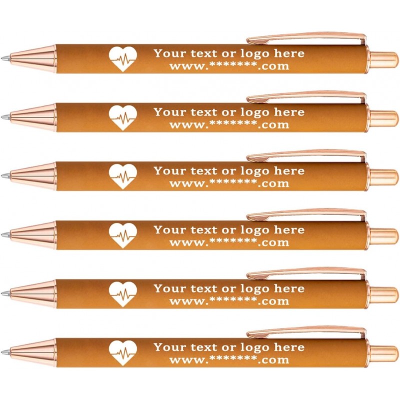 Individuelle Stifte, personalisiert mit Namen und eingraviertem Logo-Stift, 6er-Pack, individuell gestaltete Schreibstifte mit schwarzer Tinte, Personalisierungsgeschenke für Frauen, Mädchen, Lehrer, Hochzeit, Büro, Geschäft (braun)