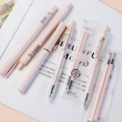 Buqoo Gelstifte-Set mit Minen, 0,35 mm und 0,5 mm Stifte mit feiner Spitze, schwarze Tintenroller mit schnelltrocknender Tinte und durchscheinendem Stiftetui für Frauen, Büro-, Schul- und Heimbedarf (Morandi Pink)