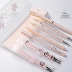 Buqoo Gelstifte-Set mit Minen, 0,35 mm und 0,5 mm Stifte mit feiner Spitze, schwarze Tintenroller mit schnelltrocknender Tinte und durchscheinendem Stiftetui für Frauen, Büro-, Schul- und Heimbedarf (Morandi Pink)