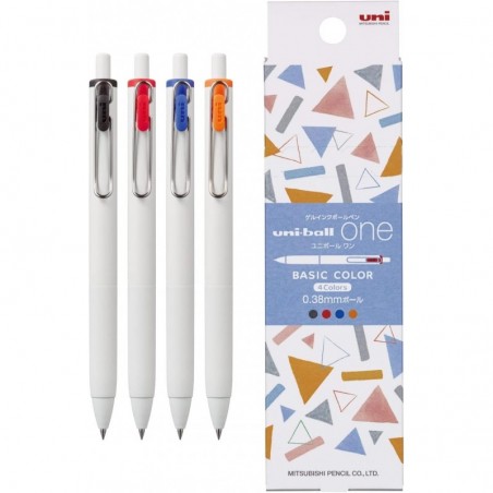 Mitsubishi Pencil Uni-Ball One H.UMNS38BA4C Gel-Kugelschreiber, 0,01 Zoll (0,38 mm), limitiert auf 4 verschiedene Farben, Grundfarben