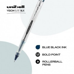 Uni-Ball Vision Elite BLX Tintenroller, blau/schwarze Stifte, 3er-Pack, kräftige Stifte mit 0,8-mm-Tinte, schwarzer Tintenstift, Stifte mit feiner Spitze und sanftem Schreibgefühl, Stifte in Großpackung und Bürobedarf