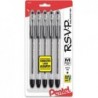 Pentel® RSVP® Kugelschreiber, mittlere Spitze, 1,0 mm, transparenter Schaft, schwarze Tinte, 5er-Pack