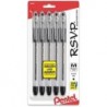 Pentel® RSVP® Kugelschreiber, mittlere Spitze, 1,0 mm, transparenter Schaft, schwarze Tinte, 5er-Pack