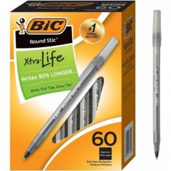 BIC Round Stic Xtra Life Kugelschreiber, mittlere Spitze (1,0 mm), Schwarz, 60 Stück und Round Stic Xtra Life Kugelschreiber, mittlere Spitze (1,0 mm), Blau, 60 Stück