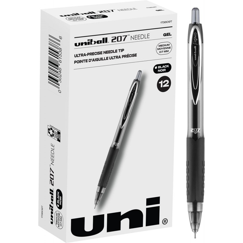 Uniball Signo 207 Gelstifte, 12er-Pack – mittlere Spitze, schwarze Tinte, sanftes Schreiben, Bürobedarf in Großpackungen