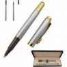 Kugelschreiber, hochwertiger Business-Signatur-Stift, Metall-Stiftclip, Tintenroller mit schwarzer Tinte und zwei 0,5-mm-Ersatzminen, Geschenkstift, Premium-Geschenkbox (Silber)