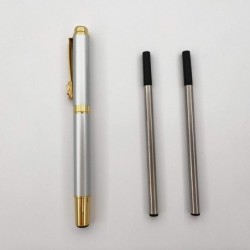 Kugelschreiber, hochwertiger Business-Signatur-Stift, Metall-Stiftclip, Tintenroller mit schwarzer Tinte und zwei 0,5-mm-Ersatzminen, Geschenkstift, Premium-Geschenkbox (Silber)