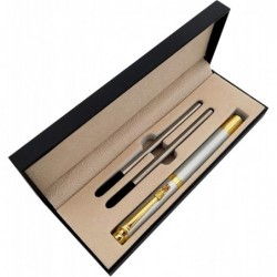 Kugelschreiber, hochwertiger Business-Signatur-Stift, Metall-Stiftclip, Tintenroller mit schwarzer Tinte und zwei 0,5-mm-Ersatzminen, Geschenkstift, Premium-Geschenkbox (Silber)