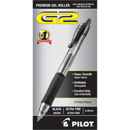 Pilot, G2 Premium Gel-Tintenroller, Ultrafeine Spitze 0,38 mm, 12er-Pack, Schwarz