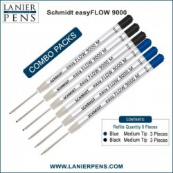 Lanier Kombipack – 6er-Pack – Schmidt easyFLOW9000 M Parker Style Mine, 3 blaue und 3 schwarze Tinte, mittlere Spitze