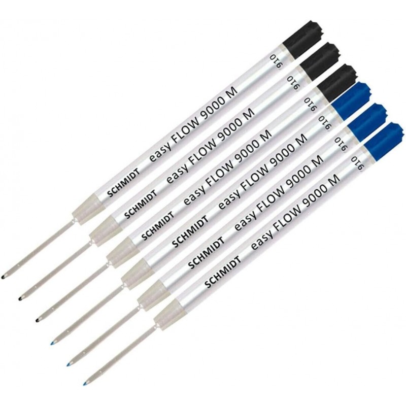 Lanier Kombipack – 6er-Pack – Schmidt easyFLOW9000 M Parker Style Mine, 3 blaue und 3 schwarze Tinte, mittlere Spitze