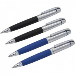 4er-Set Kugelschreiber aus Metall und Leder, schwarze Tinte, Business-Stift, kurzer Absatz, eleganter Kugelschreiber mit schwarz/blauem Lederschaft