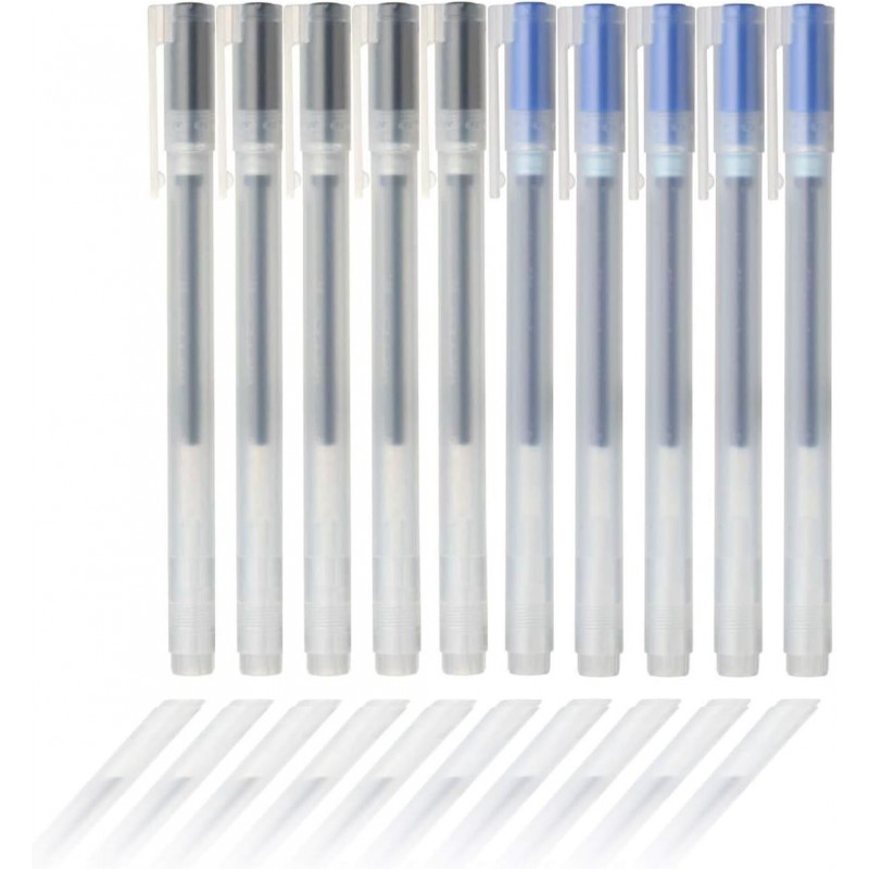 Muji Gel-Tinten-Kugelschreiber, 0,5 mm, 2-Farben-Set, Schwarz – 5 Stück, Blau – 5 Stück