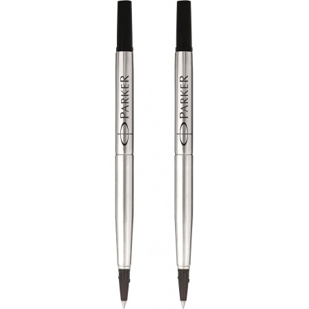 Parker Quink-Tintennachfüllungen für Tintenroller – 0,5 mm feine Spitze – schwarze Tinte – 2er-Pack