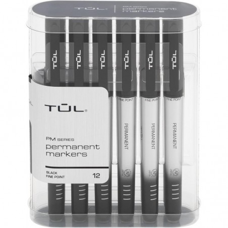 TUL® Permanentmarker, feine Spitze, silberner Schaft, schwarze Tinte, Packung mit 12 Markern