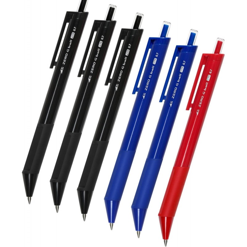 Standard-Kugelschreiber, 0,7 mm, 3-Farben-Tinte (schwarz, blau, rot), gemischtes Gehäuse, 6 Stifte pro Packung