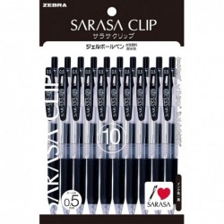 Zebra Sarasa Clip 0.5, 10er-Pack schwarze Stifte (P-JJ15-BK10) – Druckclip-Kugelschreiber mit High Speed Dry Ink-Technologie, mit Original-Haftnotizen-Vorteilsset