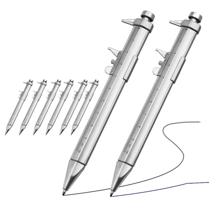 6 Stück 2-in-1-Messschieber, Kugelschreiber, Lineal, Messwerkzeuge, Multifunktions-Messschieber, Gel-Tintenstift, Roller, Schreibwaren, Kugelschreiber, Lineal, Geschenke (blau + schwarze Mine)