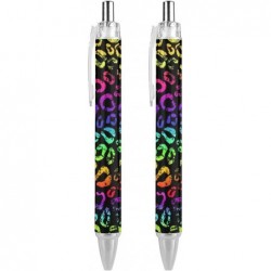 Einziehbare Kugelschreiber mit Tier-Neon-Regenbogen-Motiv, bunt, Geparden-Leoparden-Muster, schwarze Schreibstifte für Männer und Frauen, 0,5 mm, nachfüllbare Kugelschreiber mit schwarzer Tinte, 2 Stück