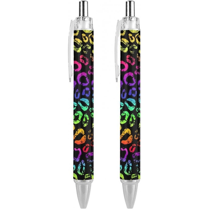 Einziehbare Kugelschreiber mit Tier-Neon-Regenbogen-Motiv, bunt, Geparden-Leoparden-Muster, schwarze Schreibstifte für Männer und Frauen, 0,5 mm, nachfüllbare Kugelschreiber mit schwarzer Tinte, 2 Stück