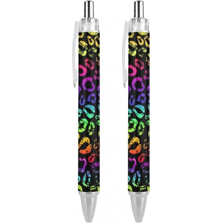 Einziehbare Kugelschreiber mit Tier-Neon-Regenbogen-Motiv, bunt, Geparden-Leoparden-Muster, schwarze Schreibstifte für Männer und Frauen, 0,5 mm, nachfüllbare Kugelschreiber mit schwarzer Tinte, 2 Stück