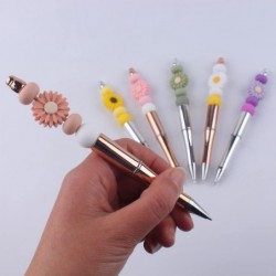 6-teiliges Perlenstifte-Set aus Kunststoff, verschiedene Perlenstifte, runde Perlen mit Gänseblümchen-Blumenmotiv, Kugelschreiber mit schwarzer Tinte, DIY-Perlenstift-Set für Bastelarbeiten, Büro, Schule, Geschenkbedarf