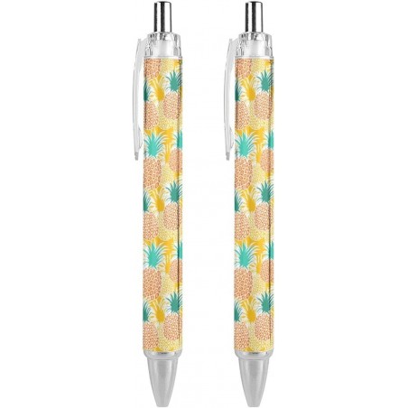 Köstliche süße Ananas-Cartoon-Kunst, 2er-Pack, einziehbare Kugelschreiber, ultrafeine Spitze 0,5 mm, schwarze Tinte, sanftes Schreiben, Bürobedarf, Tagebuchstift, Tintenroller für Frauen, Männer und Kinder