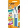 Bic 4 Colours Family Pen Pack Druckkugelschreiber mit vier Tintenfarben, 4er Set (2 Mini, 2 Original)