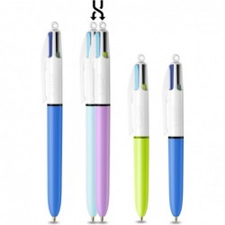 Bic 4 Colours Family Pen Pack Druckkugelschreiber mit vier Tintenfarben, 4er Set (2 Mini, 2 Original)