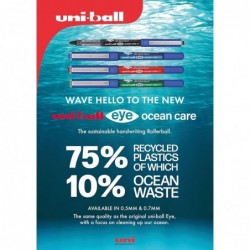 uni-ball Eye Ocean Care UB-150ROP Tintenroller. Mikro-Kugelschreiberspitze 0,5 mm für sanftes Schreiben, Zeichnen, Kunst und Malen. Farb- und wasserfeste flüssige Uni Super-Tinte. 3er-Pack Schwarz, Blau, Rot