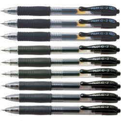 Pilot G2 schwarze Gel-Roller-Kugelschreiber mit Druckknopf, verschiedene Spitzengrößen (3 x Ultra Fine 0,38, 3 x Extra Fine pt 05, 3 x Fine pt 07)