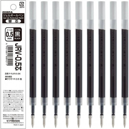 Zebra BP-RJRV5-BK Gel-Kugelschreibermine, Sarasa R JRV-0,5 Mine, schwarz, 10 Stifte