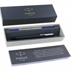 Parker Vector Tintenroller, Mattschwarz mit Chromverzierung, feine Spitze, blaue Tinte, Geschenkbox