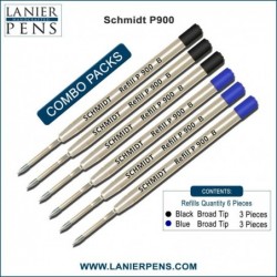 Lanier Kombipack – 6er-Pack – Schmidt P900 B Parker-Stil Kugelschreibermine, schwarze/blaue Tinte, breite Spitze (1,0 mm),