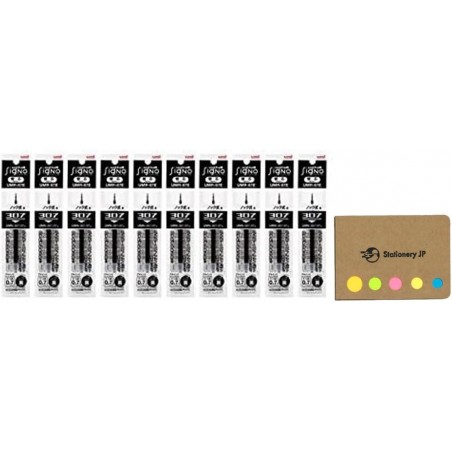 UMR-87E Minen für Signo 307 Gel-Tinten-Kugelschreiber, 0,7 mm, schwarze Tinte, 10er-Pack, Haftnotizen-Vorteilsset