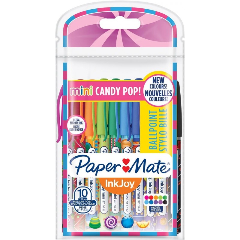 Paper Mate InkJoy Mini-Kugelschreiber | Einziehbare mittlere Spitze (1,0 mm) | Candy-Pop-Verpackungen | 10 Stück