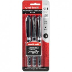 uni-ball Vision Elite Designer-Rollerball-Stifteset, 8 mm, 3 Stifte, schwarz