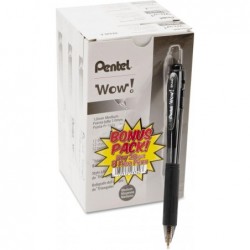 Pentel BK440ASWUS WOW! Druckkugelschreiber, 1 mm, schwarzer Schaft, schwarze Tinte, 36/Packung