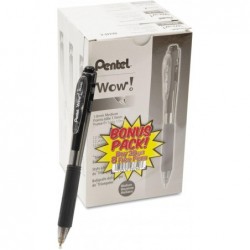 Pentel BK440ASWUS WOW! Druckkugelschreiber, 1 mm, schwarzer Schaft, schwarze Tinte, 36/Packung