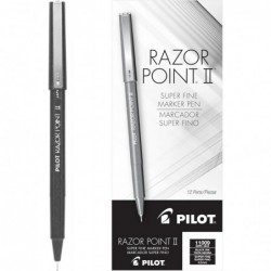 PILOT Razor Point II Fine Line Marker Stick Pens, Spitze (0,2 mm), schwarze Tinte, 12er-Pack (11009)