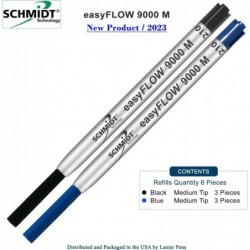 Bedruckte Schmidt easyFLOW9000 Kugelschreibermine - Schwarze und blaue Tinte, mittlere Spitze 1,0 mm - 6er-Pack