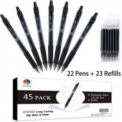 45er-Pack schwarze Gelstifte, einziehbare Geltintenstifte mit mittlerer Spitze, sanftes Schreiben für Schule, Büro und Zuhause, bequemer Griff (22 schwarze Stifte + 23 Minen)