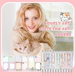 24 Stück Haftnotizen mit Stiften, Geschenk für Tierliebhaber, Biene, Faultier, Katze, Lama, Corgi, Hochlandkuh, Pferd, Dackel, süße Notizzettel, schwarze Tinte, Kugelschreiber für Büro, Schule, Weihnachtsgeschenk (Katze)