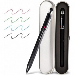 smttw 5-in-1-Eingabestift und mehrfarbiger Stift in einem, Multifunktionsstift mit Metall-Geschenkbox, schwarz-blau-rot-grüner Kugelschreiber für iPad mit universellem Eingabestift, mehrfarbiger Stift für Touchscreens (schwarz)