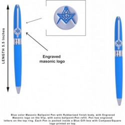 Trendy Zone 21 Offizieller Freimaurer-Kugelschreiber in Blau, schwarzer Tintenstift, mit gummierter Oberfläche und eingraviertem Logo – Schreibgerät für Mitglieder des Freimaurerordens – Geschenkset