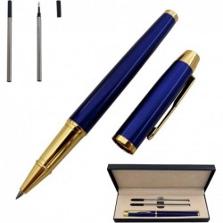 Metall-Signatur-Stift, Büro-Rollerball, Kugelschreiber mit schwarzer Tinte, schönes Geschenk für Familie, Klassenkameraden und Kollegen, auswechselbare 0,5-mm-Minen, in Geschenkverpackung (blau)