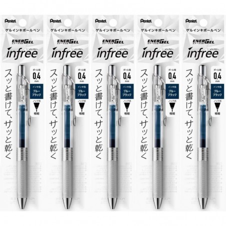 Pentel XBLN74TL-CA Gel-Tinten-Kugelschreiber, ENERGEL IN FREE 0,4 Blauschwarz (5er-Pack)